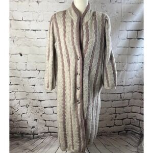 Schrader Knit Sweater Women Medium Pure Virgin Wool Mid Length Vtg Pocket Jacket